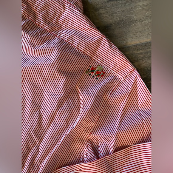 Vintage Infinity Fashions Red and White Pinstripe Christmas Button Shirt Med 🎄 - Picture 5 of 5